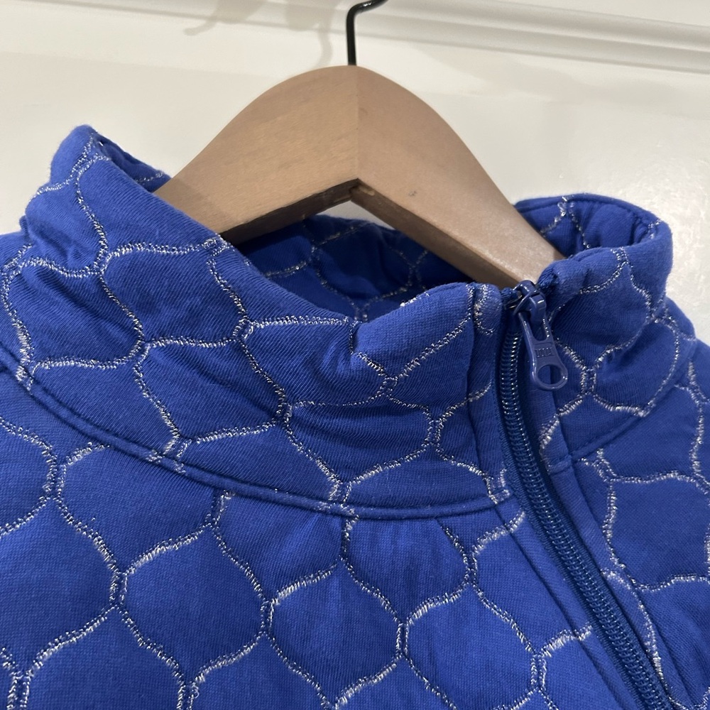 Talbots Metallic Asymmetrical Zip Quilted Pullover Blue Silver Size MP Petite - Picture 3 of 16